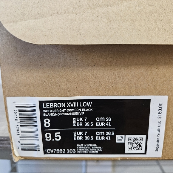 LeBron XV111 Low Nike, 8 Men's, White/ Bright  Crimson- Black - Picture 15 of 16